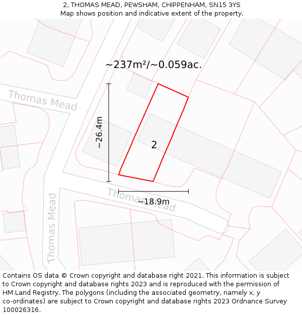 2, THOMAS MEAD, PEWSHAM, CHIPPENHAM, SN15 3YS: Plot and title map