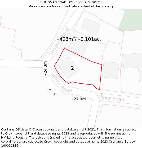 2, THOMAS ROAD, AYLESFORD, ME20 7FR: Plot and title map