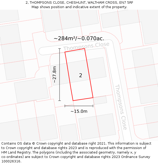2, THOMPSONS CLOSE, CHESHUNT, WALTHAM CROSS, EN7 5RF: Plot and title map