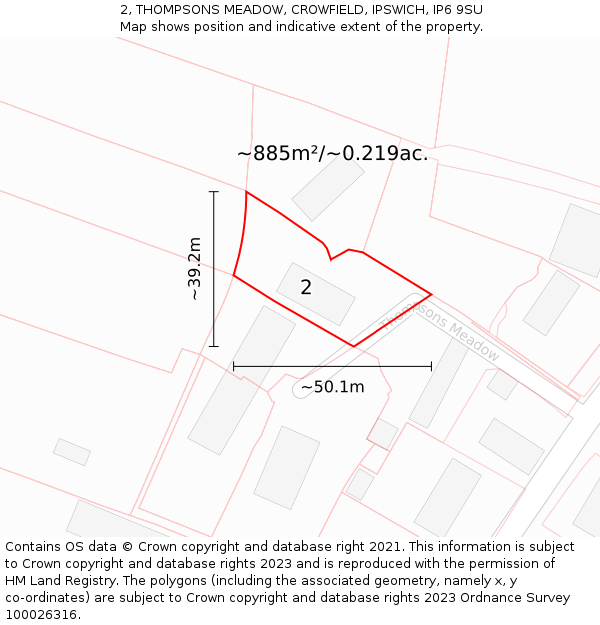 2, THOMPSONS MEADOW, CROWFIELD, IPSWICH, IP6 9SU: Plot and title map