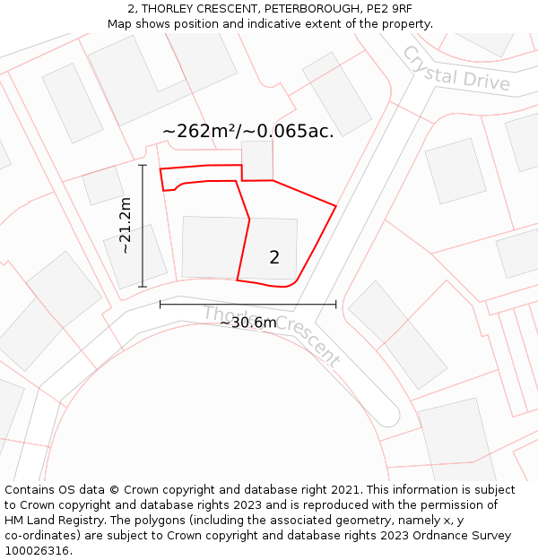2, THORLEY CRESCENT, PETERBOROUGH, PE2 9RF: Plot and title map
