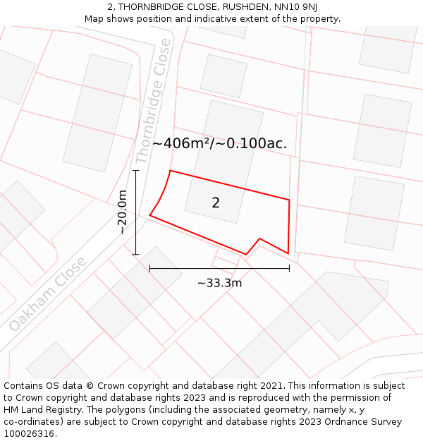 2, THORNBRIDGE CLOSE, RUSHDEN, NN10 9NJ: Plot and title map