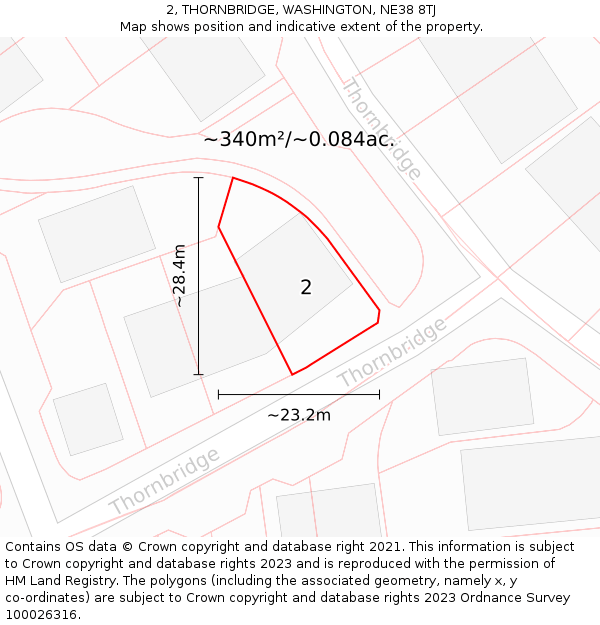 2, THORNBRIDGE, WASHINGTON, NE38 8TJ: Plot and title map