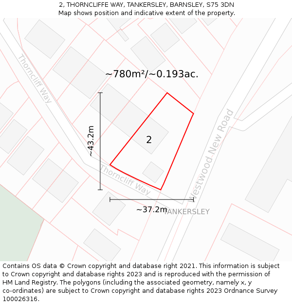 2, THORNCLIFFE WAY, TANKERSLEY, BARNSLEY, S75 3DN: Plot and title map