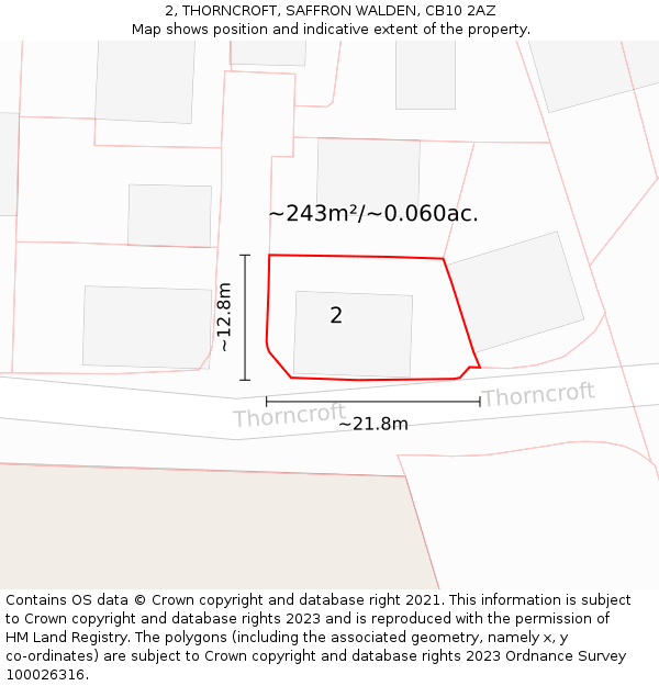 2, THORNCROFT, SAFFRON WALDEN, CB10 2AZ: Plot and title map