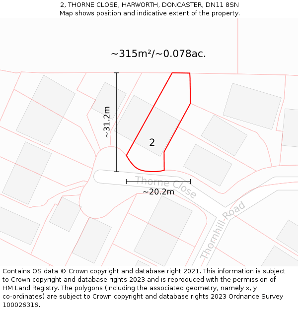 2, THORNE CLOSE, HARWORTH, DONCASTER, DN11 8SN: Plot and title map