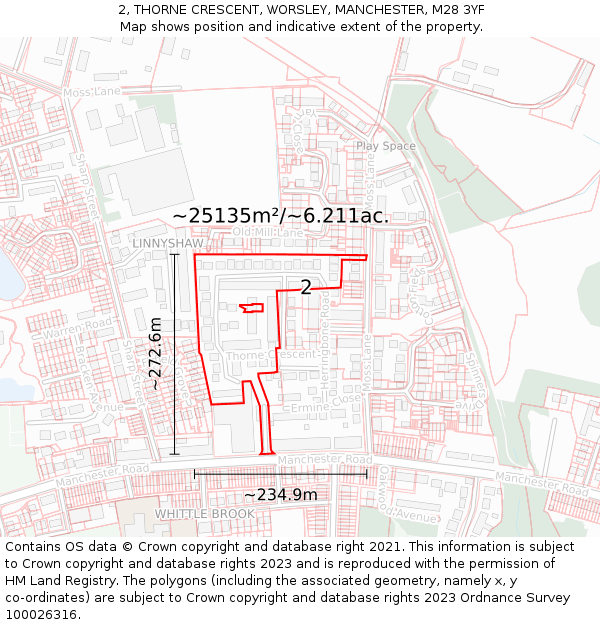 2, THORNE CRESCENT, WORSLEY, MANCHESTER, M28 3YF: Plot and title map