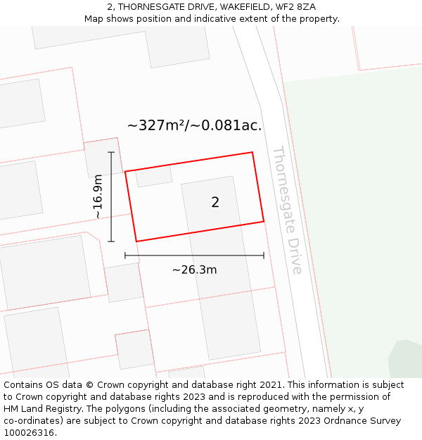 2, THORNESGATE DRIVE, WAKEFIELD, WF2 8ZA: Plot and title map