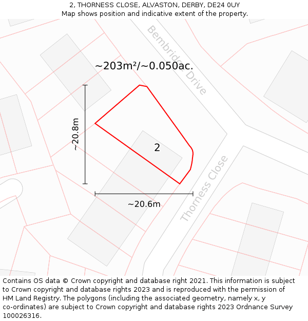 2, THORNESS CLOSE, ALVASTON, DERBY, DE24 0UY: Plot and title map