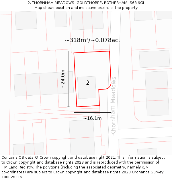 2, THORNHAM MEADOWS, GOLDTHORPE, ROTHERHAM, S63 9GL: Plot and title map