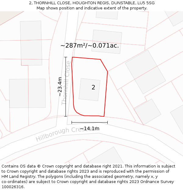 2, THORNHILL CLOSE, HOUGHTON REGIS, DUNSTABLE, LU5 5SG: Plot and title map