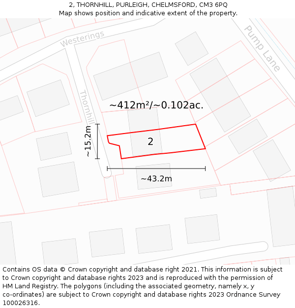 2, THORNHILL, PURLEIGH, CHELMSFORD, CM3 6PQ: Plot and title map