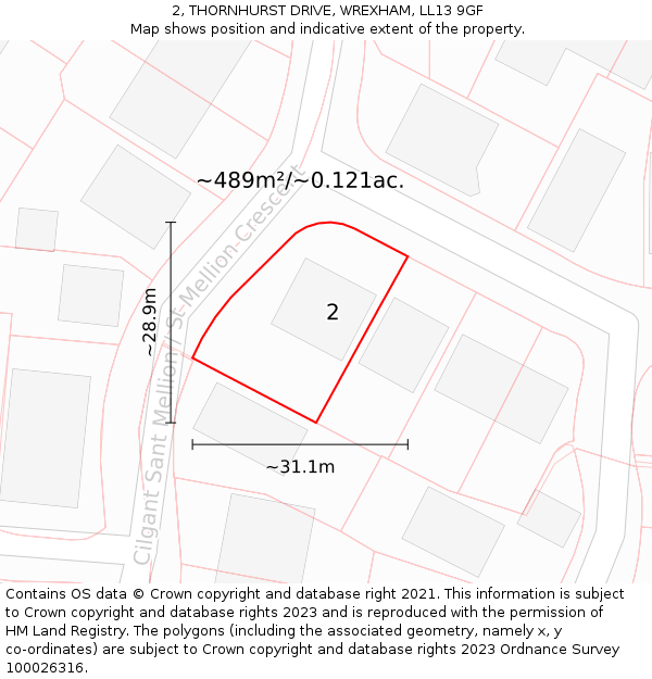 2, THORNHURST DRIVE, WREXHAM, LL13 9GF: Plot and title map