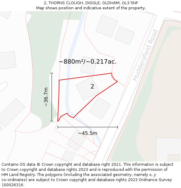 2, THORNS CLOUGH, DIGGLE, OLDHAM, OL3 5NF: Plot and title map