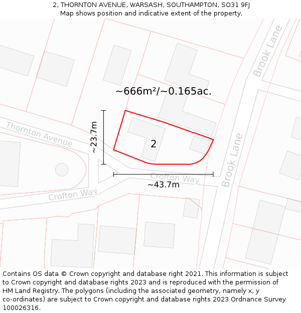 2, THORNTON AVENUE, WARSASH, SOUTHAMPTON, SO31 9FJ: Plot and title map