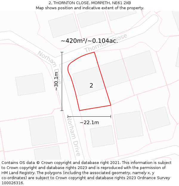 2, THORNTON CLOSE, MORPETH, NE61 2XB: Plot and title map