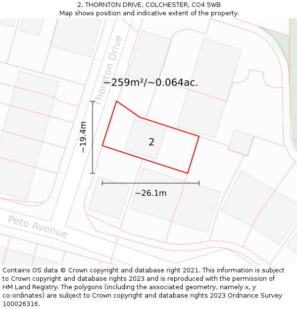 2, THORNTON DRIVE, COLCHESTER, CO4 5WB: Plot and title map