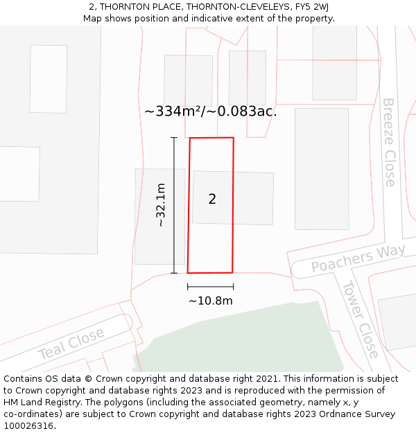 2, THORNTON PLACE, THORNTON-CLEVELEYS, FY5 2WJ: Plot and title map