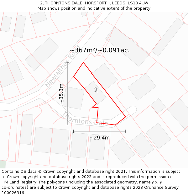 2, THORNTONS DALE, HORSFORTH, LEEDS, LS18 4UW: Plot and title map
