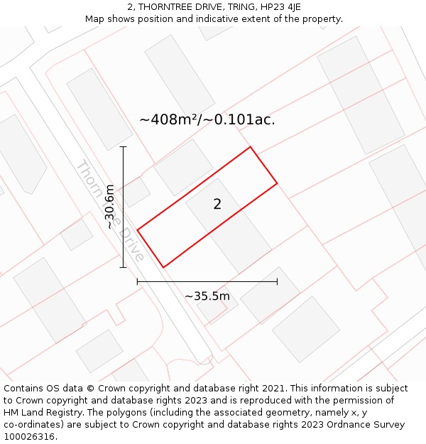 2, THORNTREE DRIVE, TRING, HP23 4JE: Plot and title map