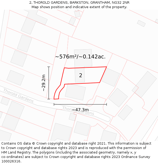 2, THOROLD GARDENS, BARKSTON, GRANTHAM, NG32 2NR: Plot and title map