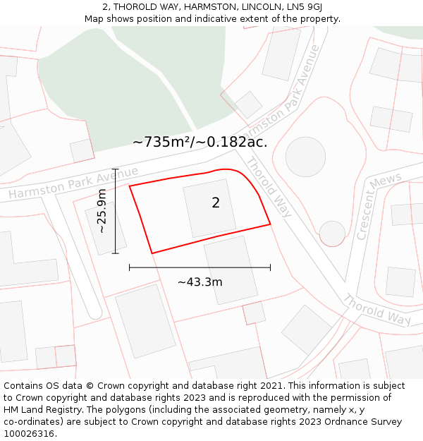 2, THOROLD WAY, HARMSTON, LINCOLN, LN5 9GJ: Plot and title map