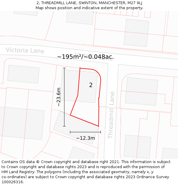2, THREADMILL LANE, SWINTON, MANCHESTER, M27 9LJ: Plot and title map