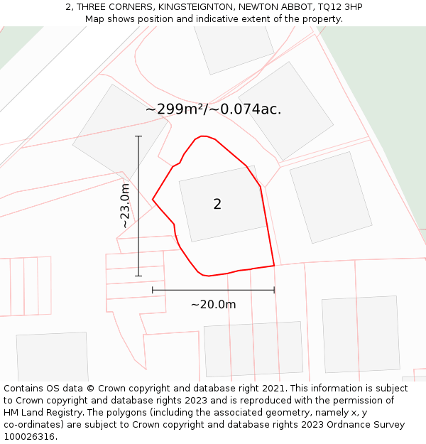2, THREE CORNERS, KINGSTEIGNTON, NEWTON ABBOT, TQ12 3HP: Plot and title map
