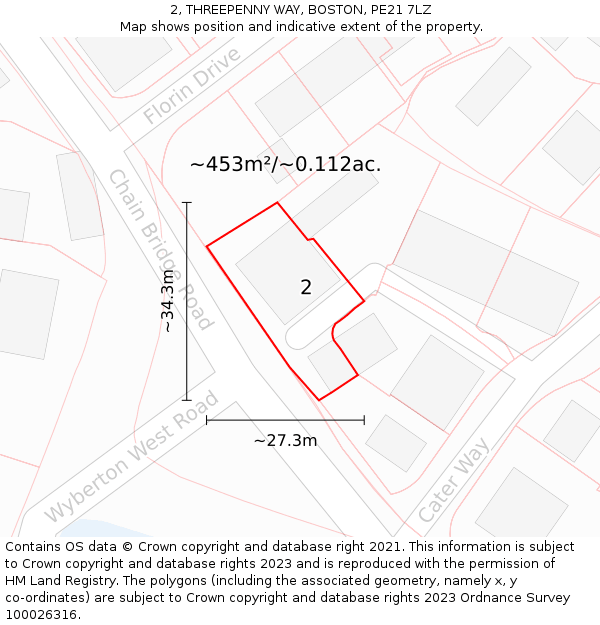 2, THREEPENNY WAY, BOSTON, PE21 7LZ: Plot and title map