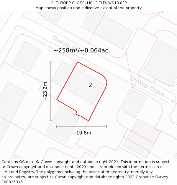 2, THROPP CLOSE, LICHFIELD, WS13 8FP: Plot and title map