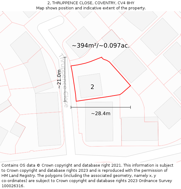 2, THRUPPENCE CLOSE, COVENTRY, CV4 8HY: Plot and title map