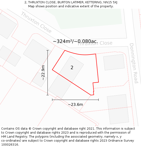 2, THRUXTON CLOSE, BURTON LATIMER, KETTERING, NN15 5XJ: Plot and title map