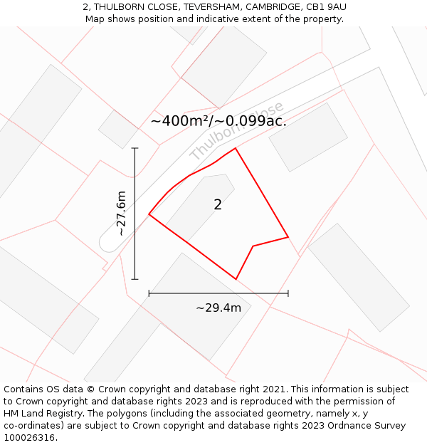 2, THULBORN CLOSE, TEVERSHAM, CAMBRIDGE, CB1 9AU: Plot and title map