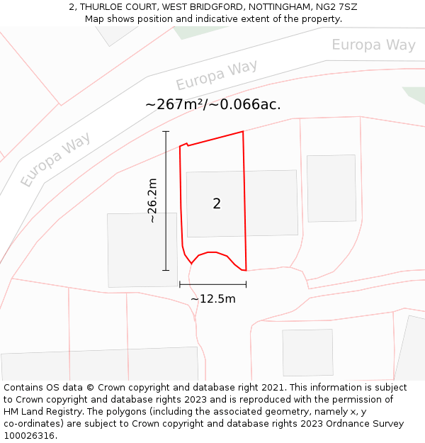 2, THURLOE COURT, WEST BRIDGFORD, NOTTINGHAM, NG2 7SZ: Plot and title map
