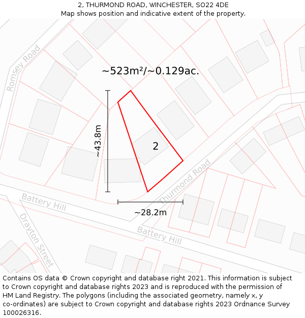 2, THURMOND ROAD, WINCHESTER, SO22 4DE: Plot and title map