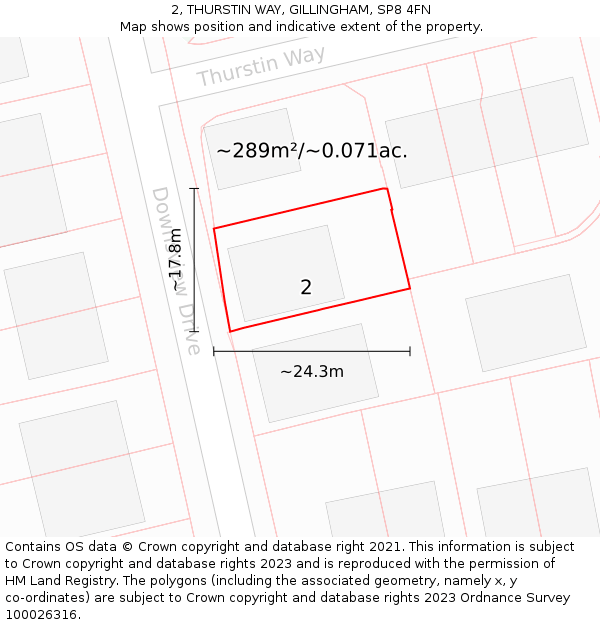 2, THURSTIN WAY, GILLINGHAM, SP8 4FN: Plot and title map