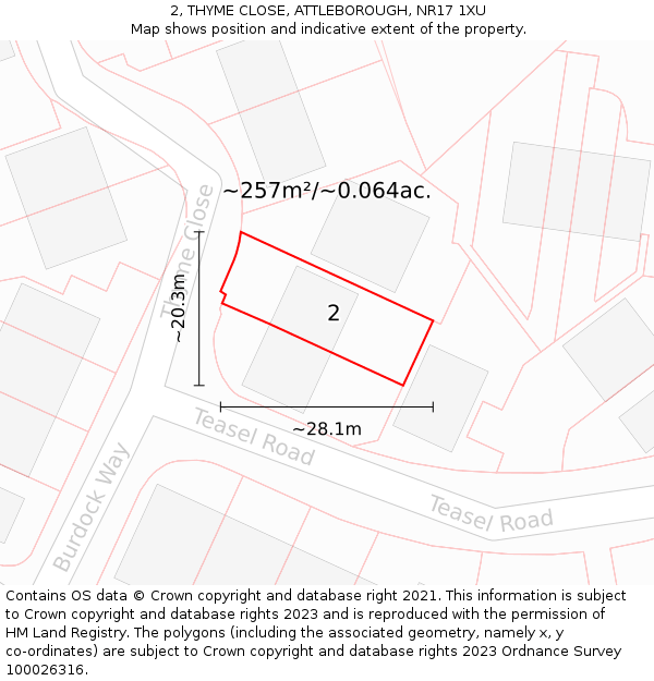 2, THYME CLOSE, ATTLEBOROUGH, NR17 1XU: Plot and title map