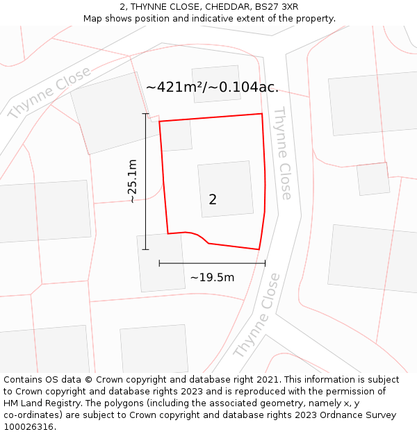 2, THYNNE CLOSE, CHEDDAR, BS27 3XR: Plot and title map