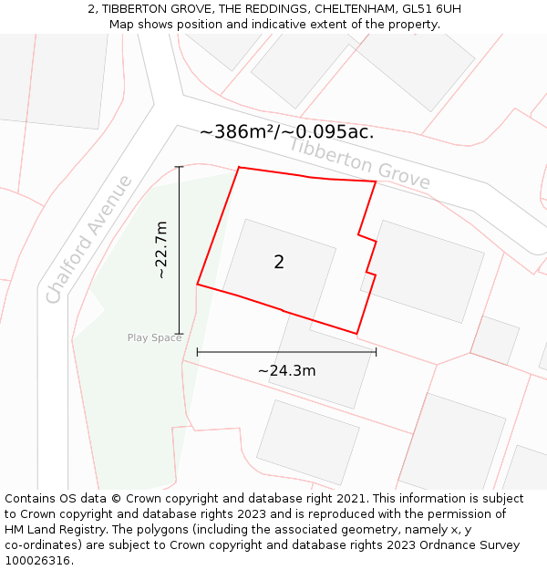 2, TIBBERTON GROVE, THE REDDINGS, CHELTENHAM, GL51 6UH: Plot and title map