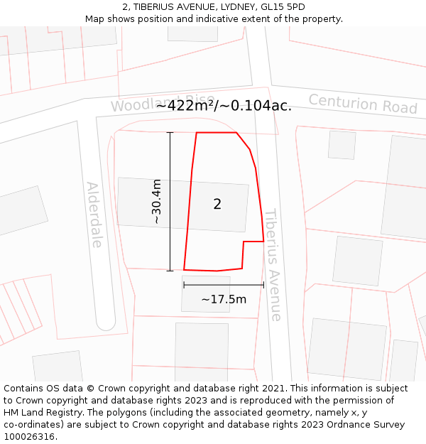2, TIBERIUS AVENUE, LYDNEY, GL15 5PD: Plot and title map