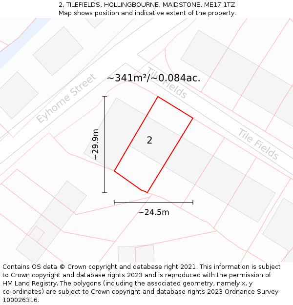 2, TILEFIELDS, HOLLINGBOURNE, MAIDSTONE, ME17 1TZ: Plot and title map