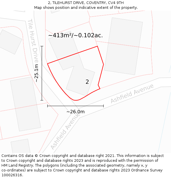 2, TILEHURST DRIVE, COVENTRY, CV4 9TH: Plot and title map