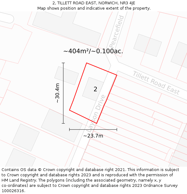 2, TILLETT ROAD EAST, NORWICH, NR3 4JE: Plot and title map