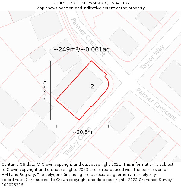 2, TILSLEY CLOSE, WARWICK, CV34 7BG: Plot and title map