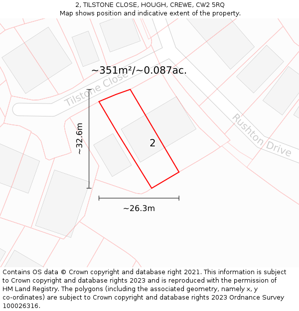 2, TILSTONE CLOSE, HOUGH, CREWE, CW2 5RQ: Plot and title map