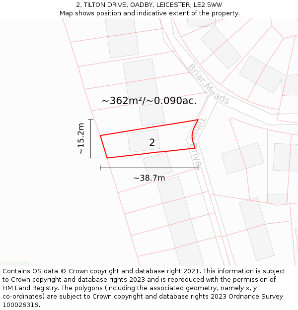 2, TILTON DRIVE, OADBY, LEICESTER, LE2 5WW: Plot and title map