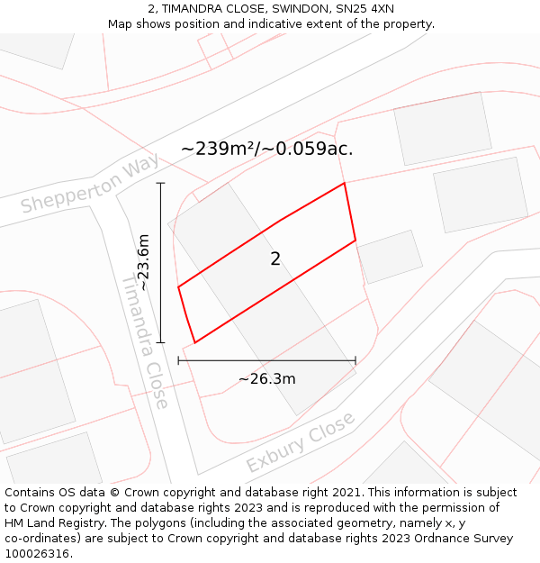 2, TIMANDRA CLOSE, SWINDON, SN25 4XN: Plot and title map