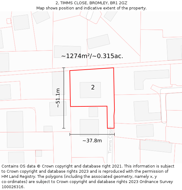 2, TIMMS CLOSE, BROMLEY, BR1 2GZ: Plot and title map