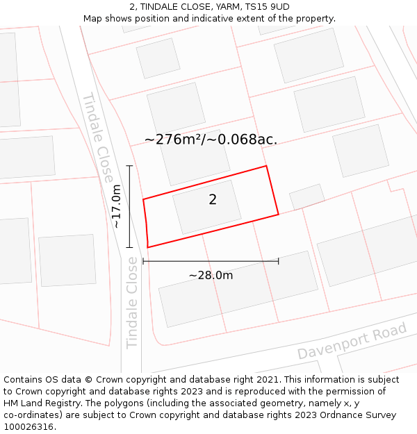 2, TINDALE CLOSE, YARM, TS15 9UD: Plot and title map
