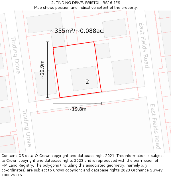 2, TINDING DRIVE, BRISTOL, BS16 1FS: Plot and title map